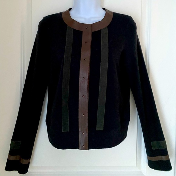 Rozae Nichols Cardigan Leather & Suede Accents Sphere Metallic Buttons Size S - Picture 1 of 9